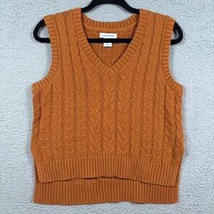 Cupcakes and Cashmere Gold Yellow Cable Knit V-Neck Sweater Vest Small Preppy